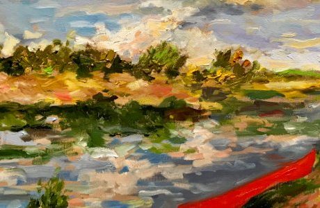 Red Canoe, Muskoka, oil on canvas, 20x24, 2017 - Douglas Edwards