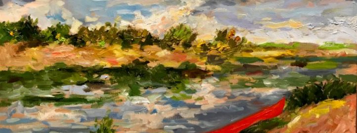 Red Canoe, Muskoka, oil on canvas, 20x24, 2017 - Douglas Edwards