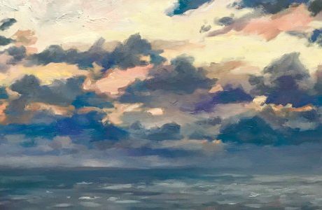 Sunset lake, inspired by Montenegro sky, oil on canvas, 24x30, 2017 - Douglas Edwards