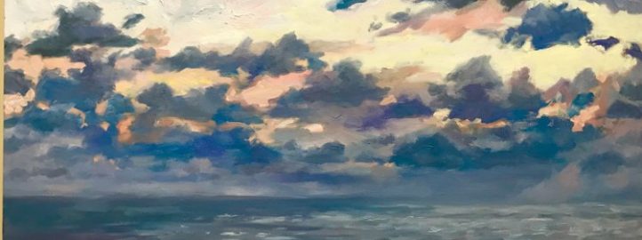 Sunset lake, inspired by Montenegro sky, oil on canvas, 24x30, 2017 - Douglas Edwards