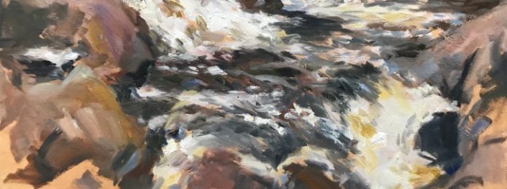 Muskoka waterfall, oil on board, 16x20, 2017 - Douglas Edwards