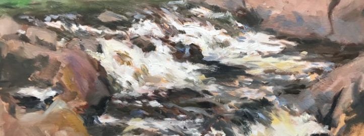 Muskoka waterfall, oil on board, 16x20, 2017 - Douglas Edwards