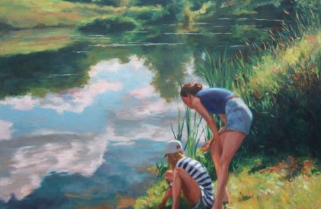 Catching frogs, 40x36 - Douglas Edwards